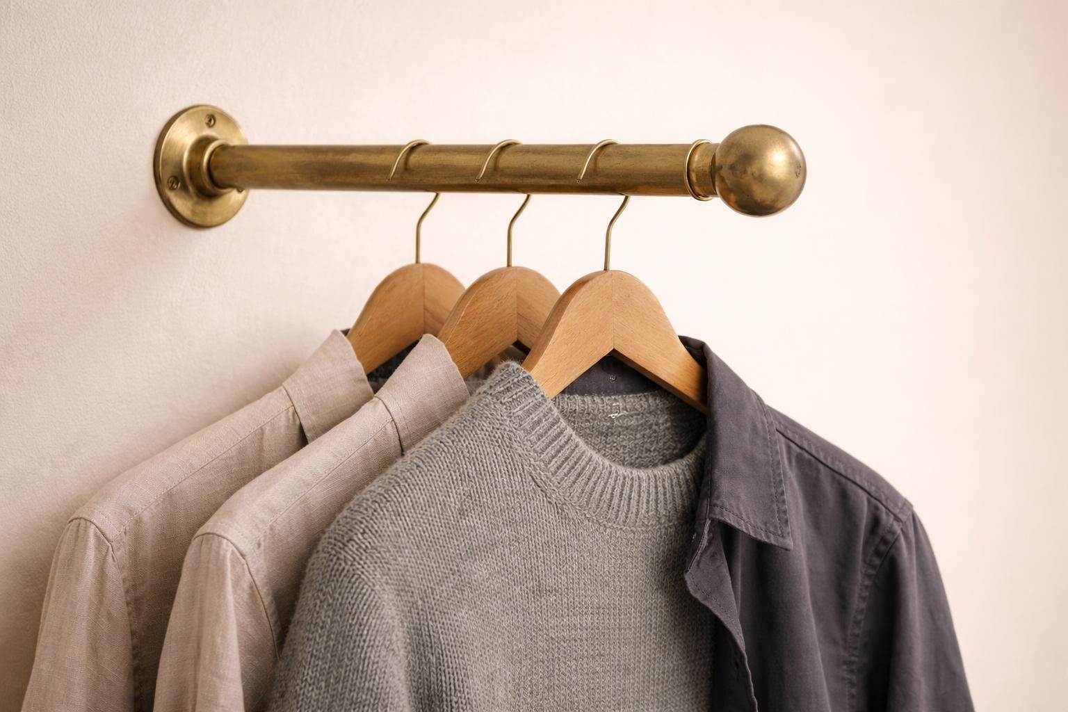 Unlacquered Wall Mount Brass Clothes Rack – Vintage Industrial Closet ...