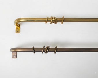 Handmade 20mm French Return Curtain Rod with Rings, Burnished Brass Pole ,Bronze Curtain Pole, Custom Solid Brass Drapery Hardware