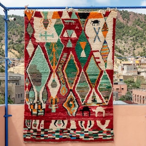 Red Moroccan Rug - Authentic Berber Wool Rug - ABB21050