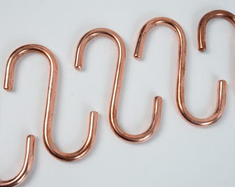 Handmade Solid Copper S-Hooks for Pot Rack, Kitchen Organization