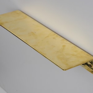 Long Unlacquered Brass Floating Shelf, Handcrafted Brass Shelving, Wall Shelf 4&quot; x 15&quot;