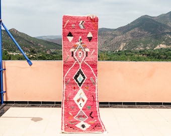 Pink Moroccan Runner Rug - Handmade Wool Corridor Rug - ABB21035