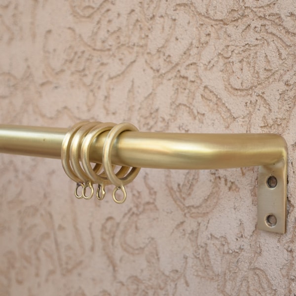 Natural Brass Curtain Rod, Solid Unlacquered Brass Drapery Rod For Windows, Bathtub And Doors, French Curtain Holder With Rings