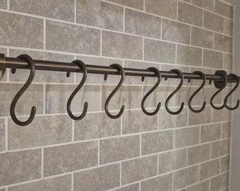 Antique Bronze Brass S Hooks, Solid Brass Hanging Hooks for Kitchen, Pot Rack & Storage