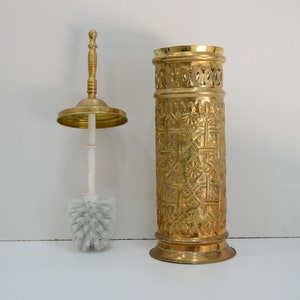 Brass Engraved Toilet Brush, Handcrafted Unlacquered Brass Bathroom Brush Holder