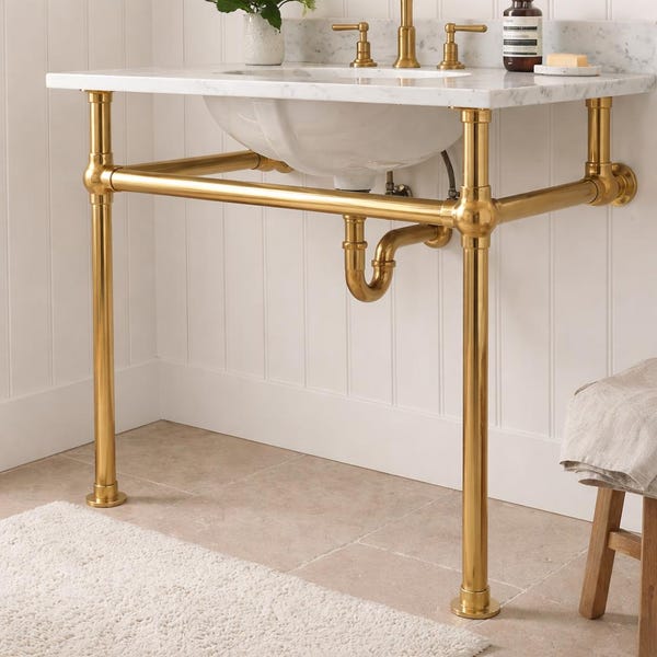 Solid Brass Sink Console Base – Polished Washstand Frame for Marble Vanity Top