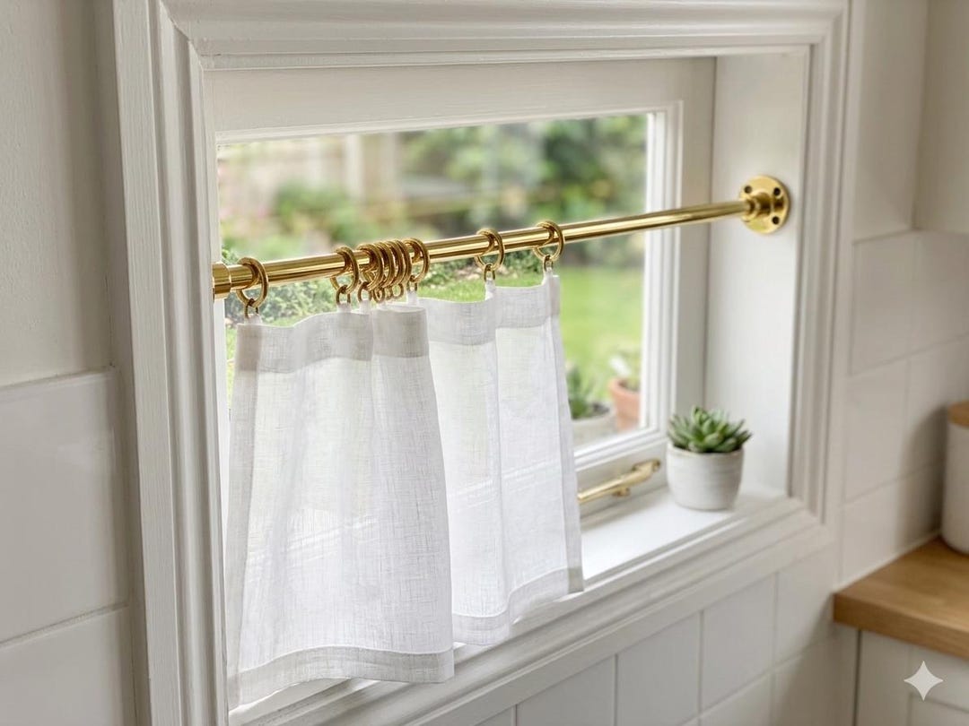 Solid Brass Cafe Curtain Rod 10mm, Minimalist Inside Mount Window Rod ...