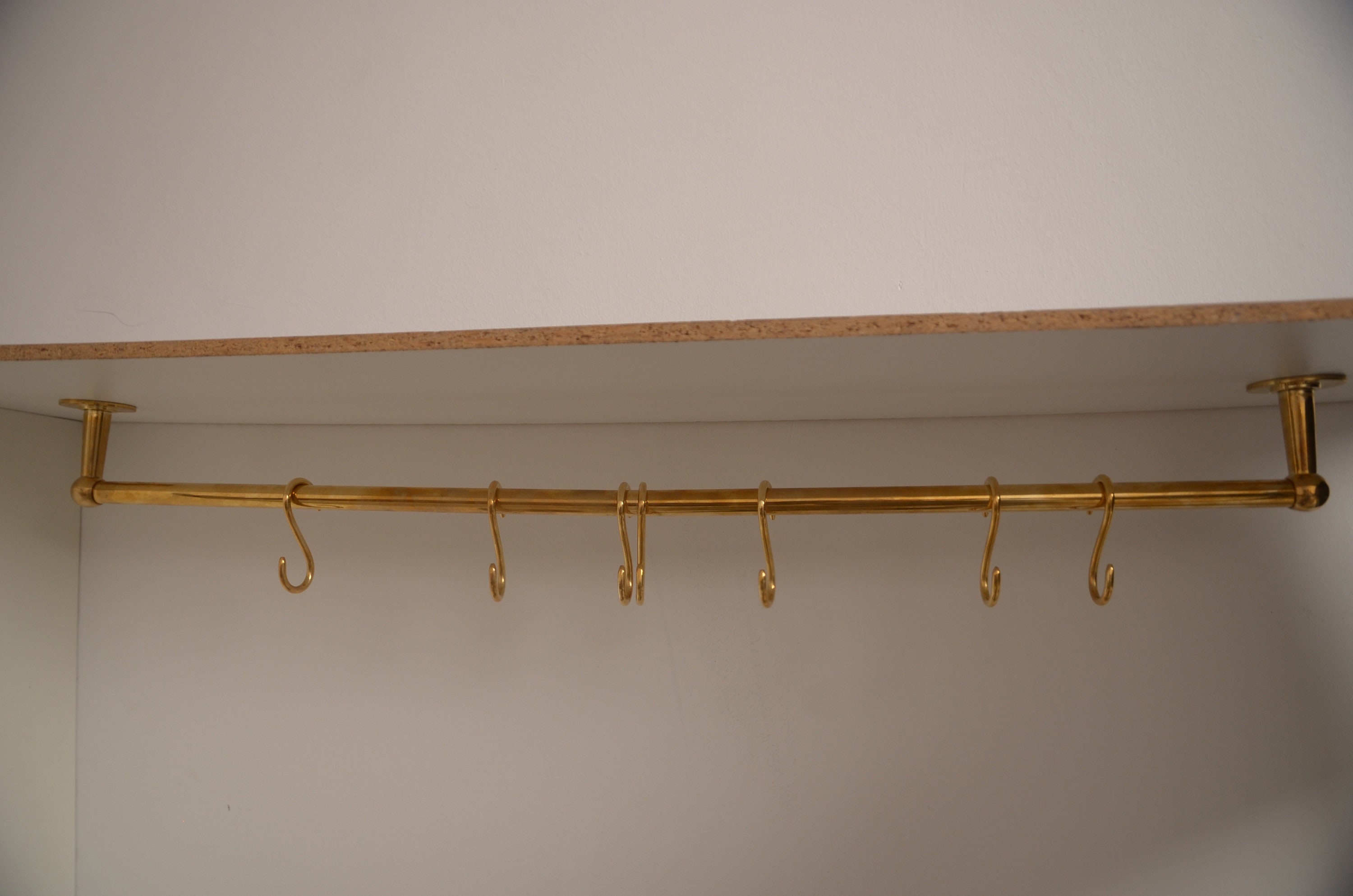 Rustic Ceiling-mounted Rod With S-hooks, Solid Unlacquered Brass ...