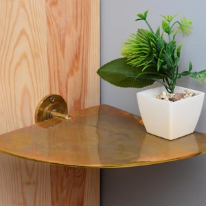 Living Finish Brass Corner Shelf, Solid Brass Shelving