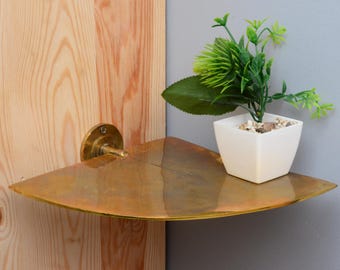Living Finish Brass Corner Shelf, Solid Brass Shelving