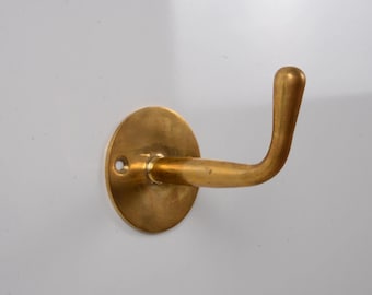 Solid Brass Wall Hook, Unlacquered Brass Coat Hook, Heavy Duty Wall Hanger | Vintage Towel Hook