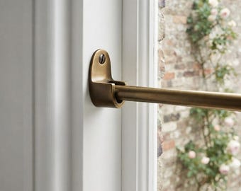 Minimal Inside Mount Cafe Curtain Rod – 16mm Solid Brass Kitchen Cafe Curtain Hardware – Antique Brass Window Rod