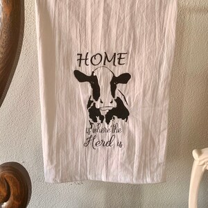 Funny "Cow I Herd That" Embroidered Flour Sack Dish Towel – 100% Cotton, White
