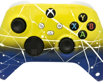 Controlador inalámbrico Xbox Series X/S + Xbox One personalizado con aerógrafo a mano amarillo y azul