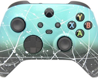 Teal & Black Hand Airbrushed Fade Wireless Xbox Series X/S + Xbox One Custom Controller