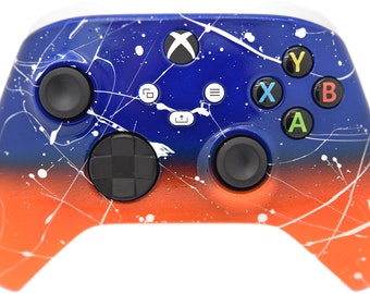 Controlador inalámbrico Xbox Series X/S + Xbox One personalizado con aerógrafo a mano azul y naranja