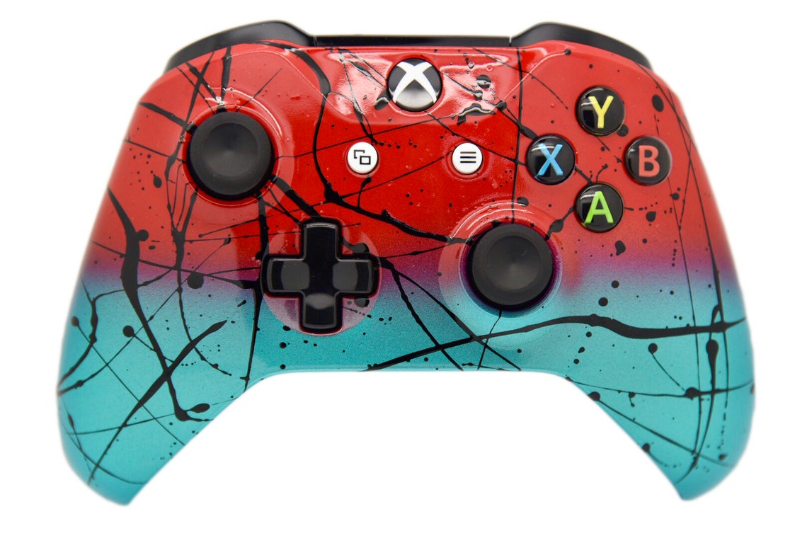 Red & Teal Fade Hand Airbrushed Xbox One Custom Controller Etsy