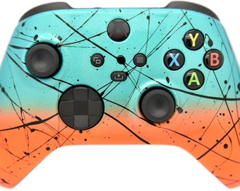 Orange & Teal Hand Airbrushed Wireless Xbox Series X/S + Xbox One Custom Controller