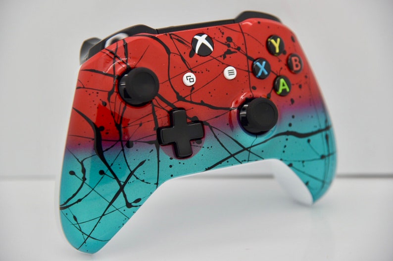 Red & Teal Fade Hand Airbrushed Xbox One Custom Controller Etsy
