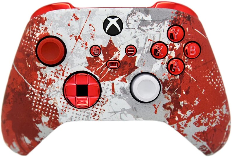 Canadian Flag W/Red Chrome Inserts Wireless Custom Xbox Series X/S