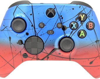 Controlador inalámbrico Xbox Series X/S + Xbox One personalizado con aerógrafo a mano azul y rojo