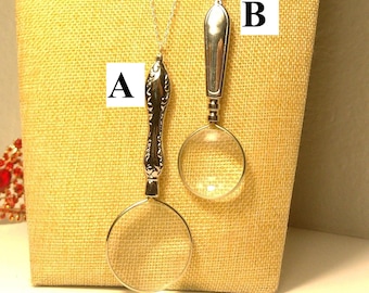 Vintage Magnifying Glass Pendant Necklace: Silver-Plated with Sterling Chain