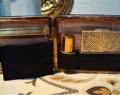 Vintage 5TH AVENUE ACCESSORIES PURSE - Black Velvet, Gold Thread Pearls Makeup Purse Comb, Coin Purse, Powder Compact - Great Condition