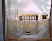 Vintage DORSET COSMETIC BAG - Lovely Dorset Rex Cosmetic Bag, Pearl Adorned Compact, Comb Lipstick Holder - Excellent Vintage Condition