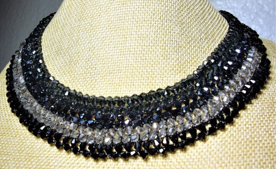 Vintage RUSH BEADED NECKLACE - Crystal Gray, Blue… - image 4