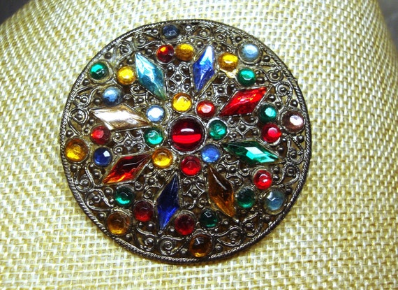 Vintage FRUIT SALAD BROOCH - Art Deco Czech Fruit… - image 4