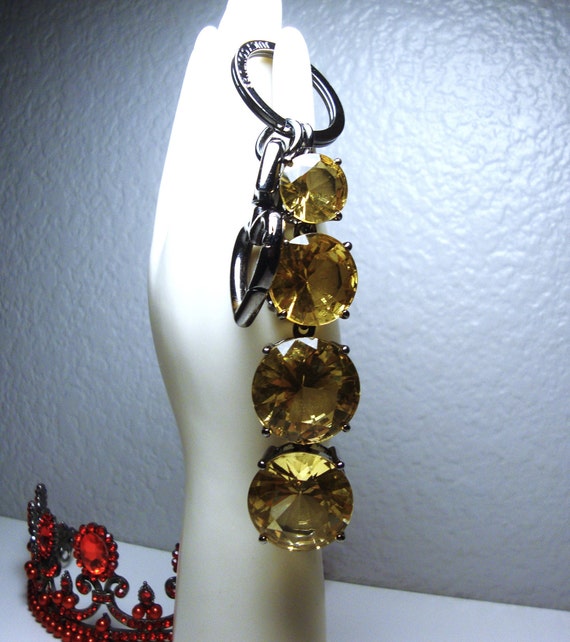 Vintage J.COUTURE RHINESTONE KEYCHAIN - Chunky Yellow-gold