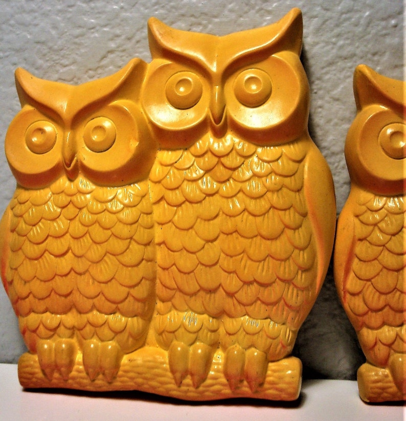 Vintage OWL WALL DECOR 2 Pair of Orangeyellow Owl Etsy