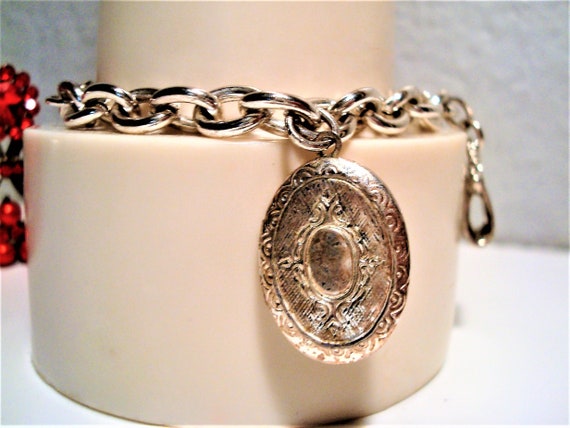 Miriam Haskell Charm Bracelet: Silvertone Locket,… - image 4