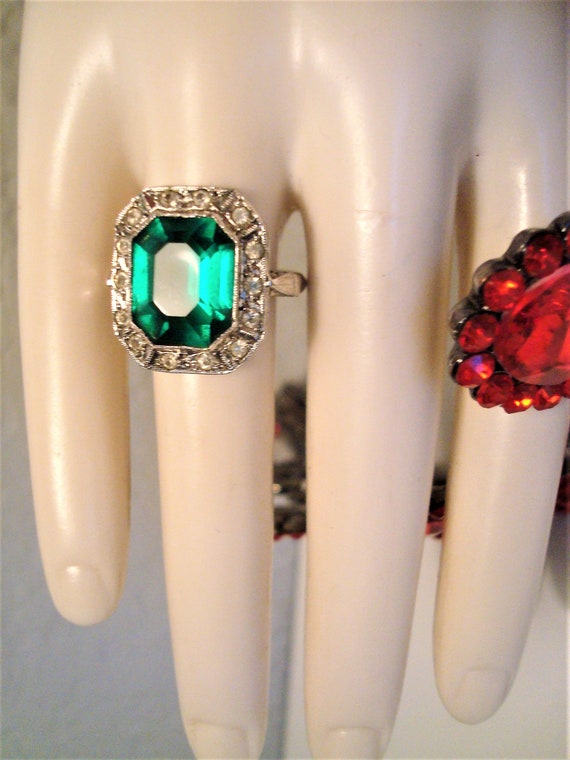 Vintage FAUX EMERALD RING - Emerald Cut-Faux Green