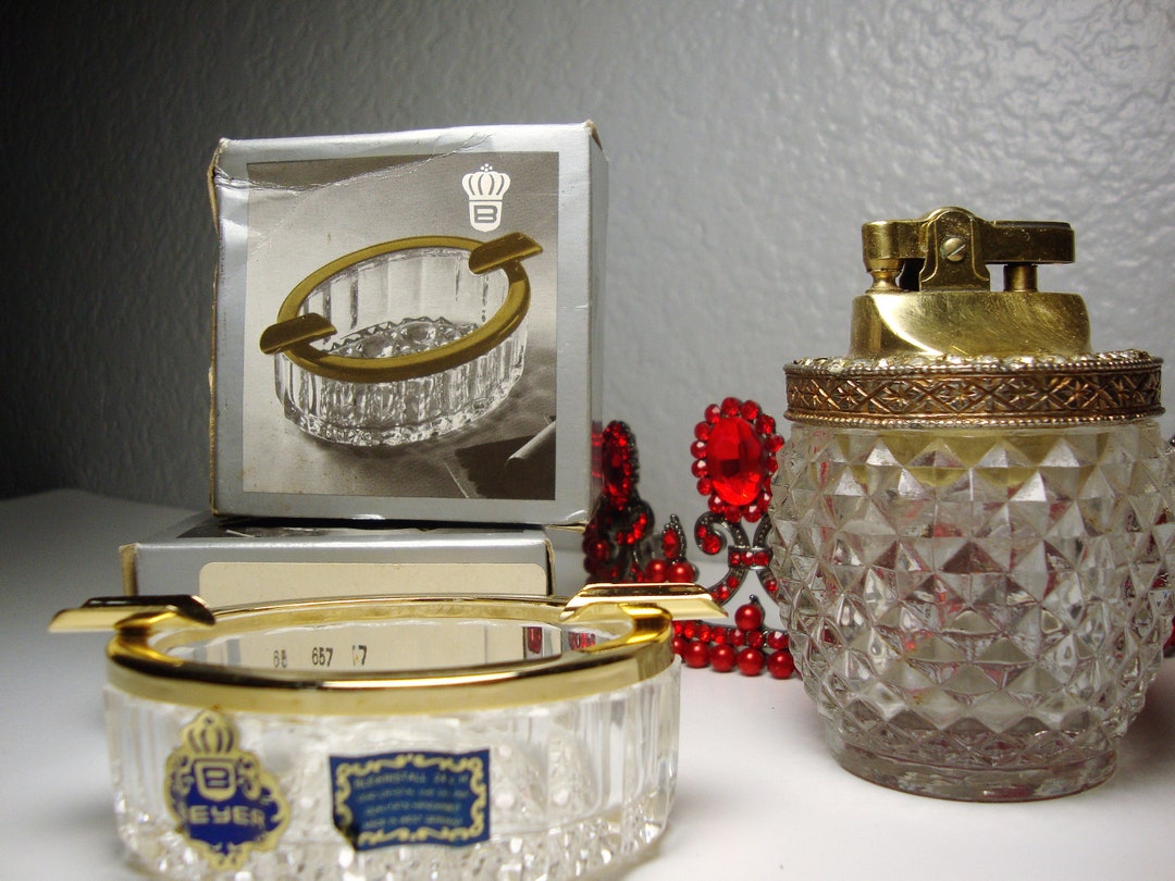Vintage Working CRYSTAL LIGHTER & ASHTRAYS Working Lighter, Cutcrystal