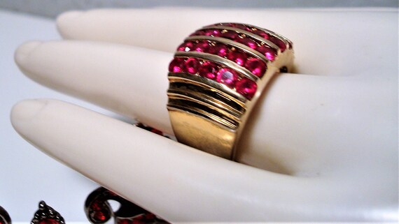 Vintage S.S. VERMEIL SPINEL RING - Rows of Red Sp… - image 7