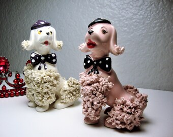 Vintage Spaghetti Poodle Couple: Miniature Pink & White Poodles, Japan
