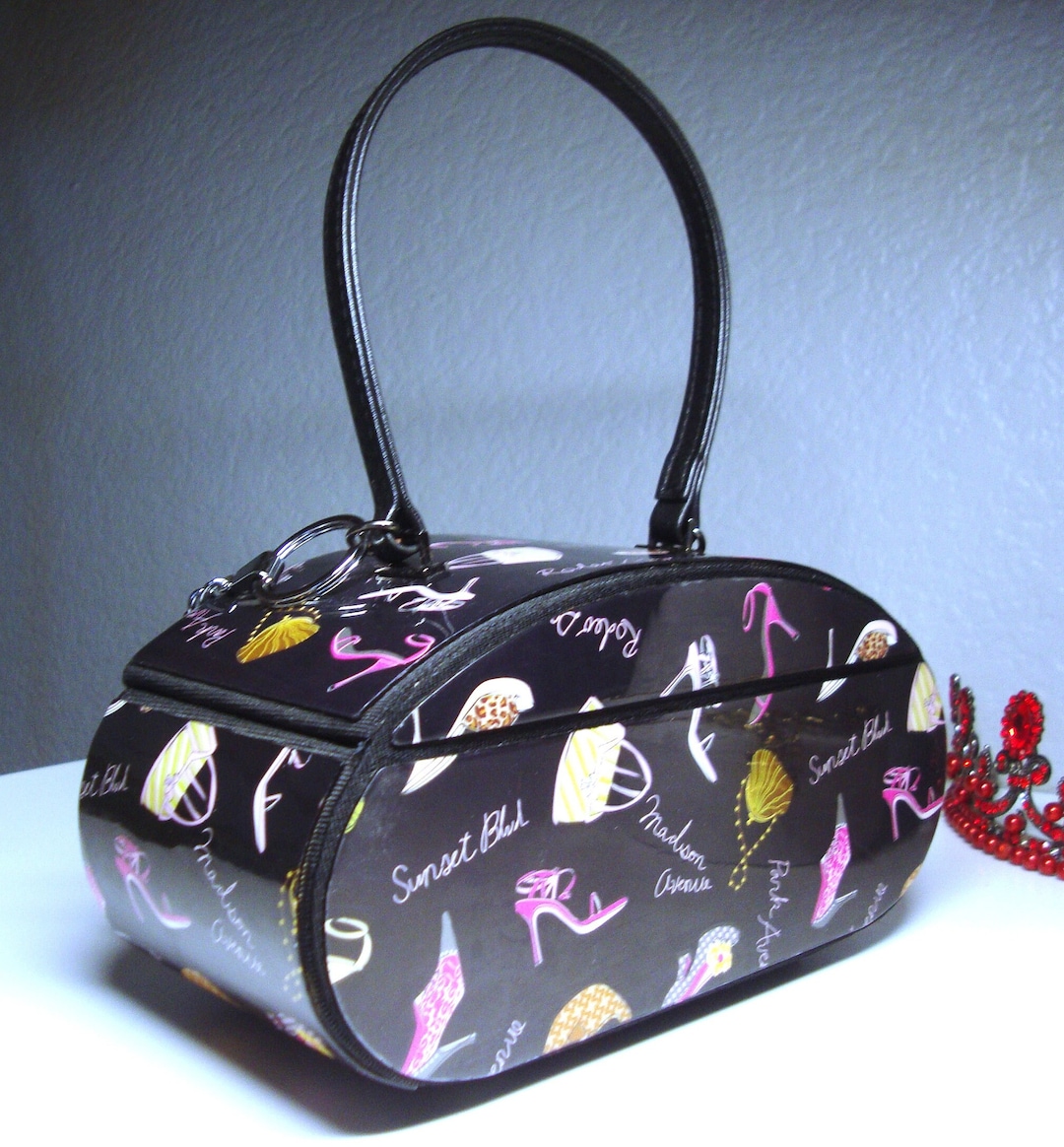 Purse Box Set Vintage Black Vinyl Box Purse Set: High Heel Compact & Keychain - Etsy