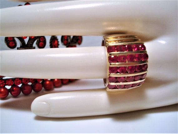 Vintage S.S. VERMEIL SPINEL RING - Rows of Red Sp… - image 2