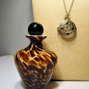 Vintage PERFUME BOTTLE & NECKLACE - Tortoise Shell Glass Perfume Bottle and Mary Chess Antique Pocket Watch Heirloom Solid Perfume Pendant