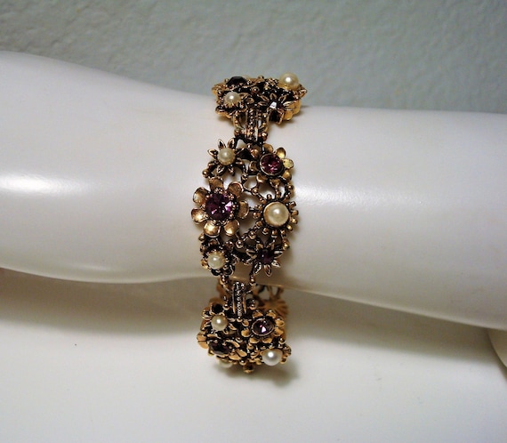 Vintage LISNER G.P. JEWELED BRACELET - Pretty Fau… - image 1