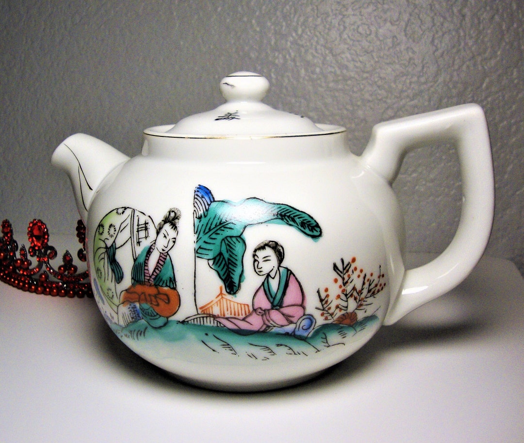 Vintage JAPANESE PORCELAIN TEAPOT Japanese Porcelain Teapot Handpainted
