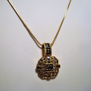 Vintage BUTLER PENDANT NECKLACE - Butler Crystal Clear Rhinestone Pendant, Goldtone Snake Chain Necklace