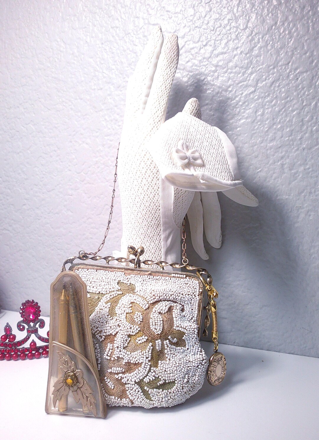 Vintage Art Deco Beaded Evening Bag Set: Locket, Pen, Gloves - Etsy