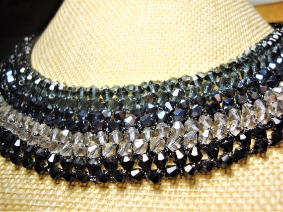 Vintage RUSH BEADED NECKLACE - Crystal Gray, Blue… - image 2
