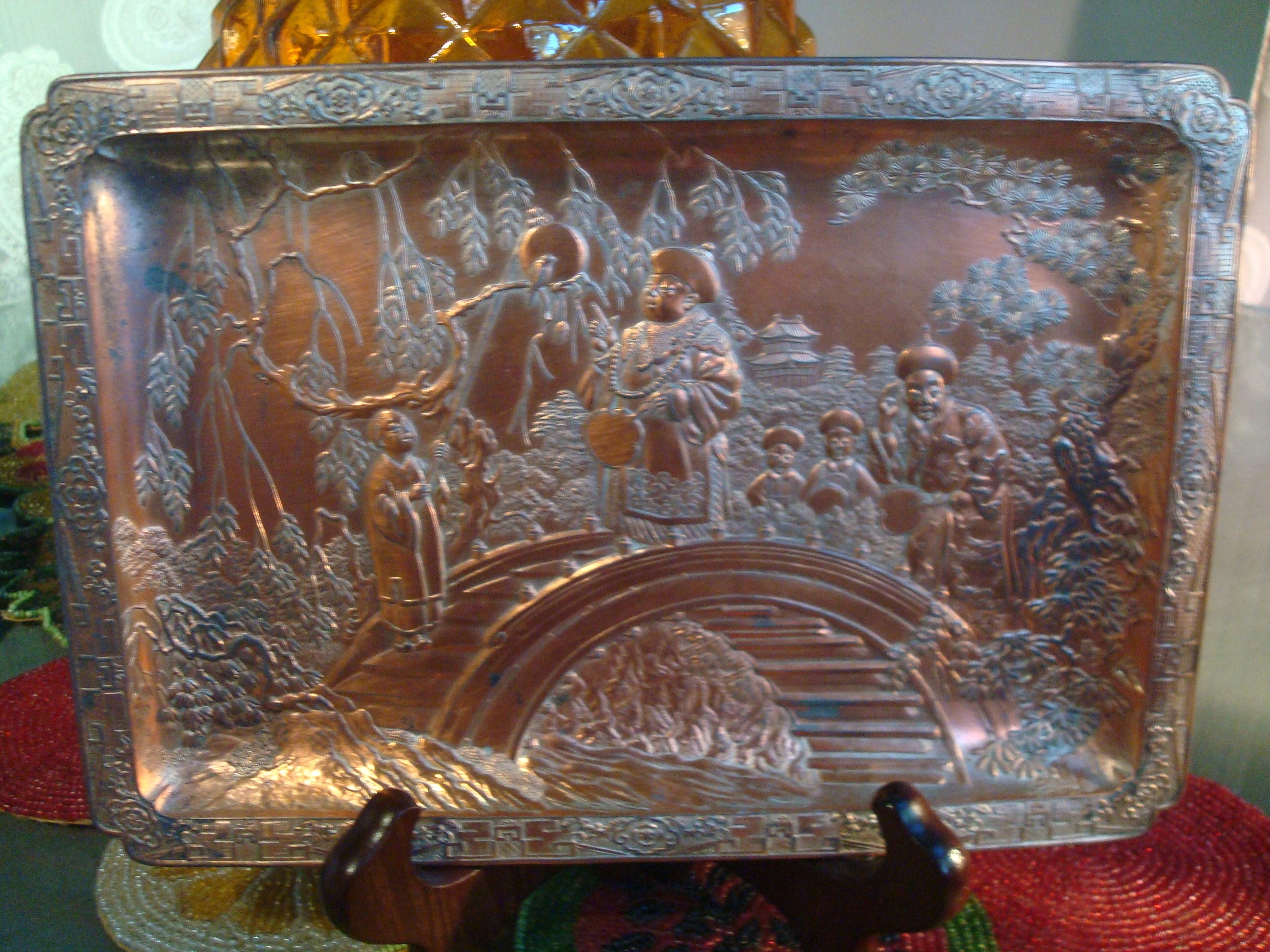 Vintage JAPANESE EMBOSSED TRAY Copper Plated Tin Tray Etsy