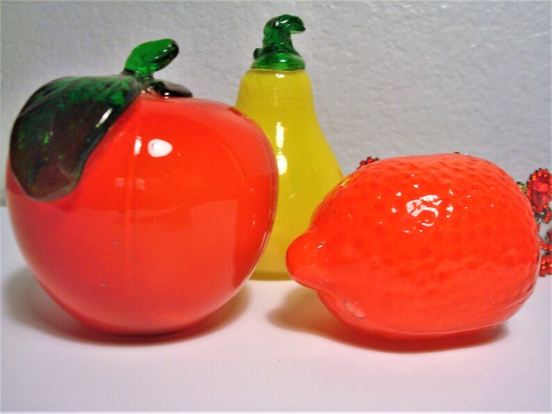Vintage TRIO GLASS FRUITS Set Three Glass Fruits Red Apple Etsy