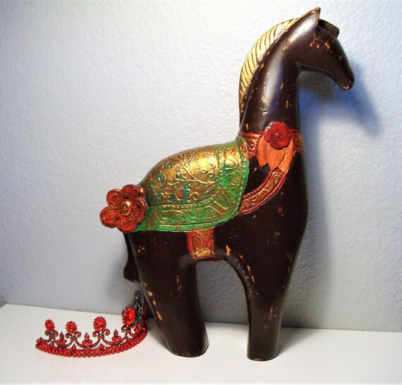 Painted Carved Temple Horse From Rajasthan - Ca 1930 Painted Carved Temple Horse From Rajasthan - Ca 1930
