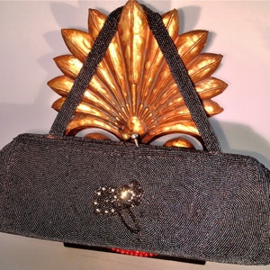 Vintage WALBORG BAGUETTE PURSE - Beautiful Black Beaded Baguette Handbag - By Walborg - Handmade in Belgium