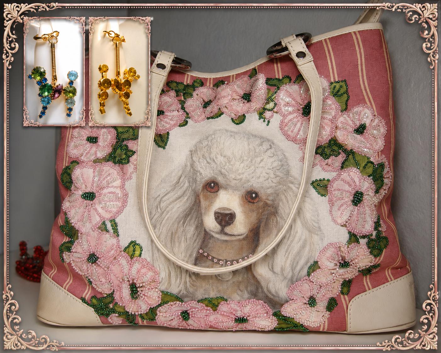 ISABELLA FIORE本革お花柄レースカットワークショルダートートバッグ Vintage Isabella Fiore Poodle Satchel: Beaded Canvas & Leather